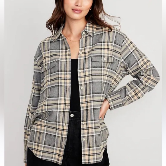 OLD NAVY The Boyfriend Shirt gray flannel pocket button down size 2X 100% cotton - Picture 3 of 5
